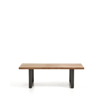 Uxue Couchtisch aus massivem Akazienholz und schwarzen Stahlbeinen, 130 x 64 cm