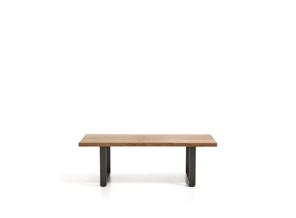 Uxue Couchtisch aus massivem Akazienholz und schwarzen Stahlbeinen, 130 x 64 cm