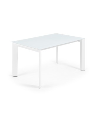 Ausziehbarer Axis-Tisch aus weißem Glas und weißen Glasbeinen 200 cm