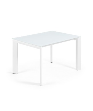 Ausziehbarer Axis-Tisch aus weißem Glas und weißen Glasbeinen