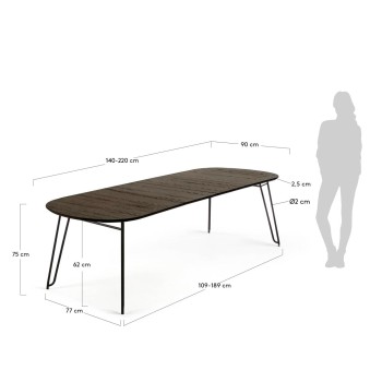 Ausziehtisch Milian 140 (220) x 90 cm (220) x 90 cm schwarzes Metallbein