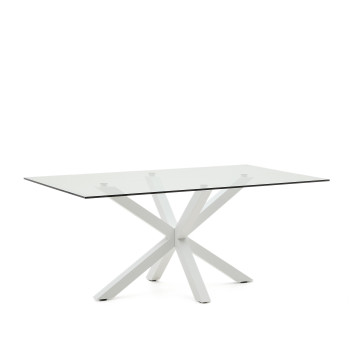 Argo Glastisch mit Stahlbeinen und weißem Finish, 180 x 100 cm