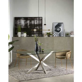 Argo Tisch aus Glas und Edelstahlbeinen 160 cm