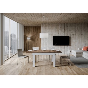 Bibi Table - Ausziehbarer Tisch 90x120/180 cm Bibi Mix mit Spatula White-Platte und Spatula Anthrazit-Basis