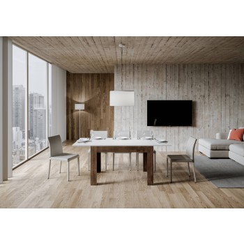 Bibi Table - Ausziehbarer Tisch 90x120/180 cm Bibi Mix mit Spatula White-Platte und Spatula Anthrazit-Basis