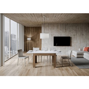 Bibi Table - Ausziehbarer Tisch 90x120/180 cm Bibi Mix mit Spatula White-Platte und Spatula Anthrazit-Basis