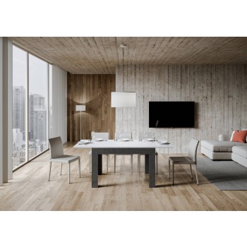 Bibi Table - Ausziehbarer Tisch 90x120/180 cm Bibi Mix Spatula Weiße Platte - Spatula Anthrazit Basis