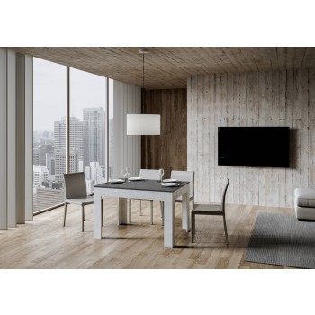 Bibi Table - Ausziehbarer Tisch 90x120/180 cm Bibi Mix mit Spatula White-Platte und Spatula Anthrazit-Basis