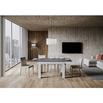 Bibi Table - Ausziehbarer Tisch 90x120/180 cm Bibi Mix mit Spatula White-Platte und Spatula Anthrazit-Basis