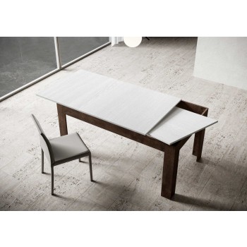 Bibi Table - Ausziehbarer Tisch 90x160/220 cm Bibi Mix Spatula Weiße Platte - Spatula Anthrazit Basis