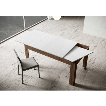 Bibi Table - Ausziehbarer Tisch 90x160/220 cm Bibi Mix Spatula Weiße Platte - Spatula Anthrazit Basis