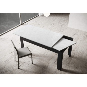 Bibi Table - Ausziehbarer Tisch 90x160/220 cm Bibi Mix Spatula Weiße Platte - Spatula Anthrazit Basis