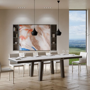 Bridge Evolution Tisch - Ausziehtisch 90x160/264 cm Bridge Evolution Weiße Esche Anthrazit Gestell