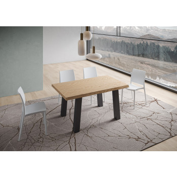 Bridge Table = Svalen Barked Massivholz - Ausziehtisch 90x140/190 cm Svalen Barked Oak Anthrazit Beine