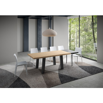 Bridge Table = Svalen Barked Massivholz - Ausziehtisch 90x180/280 cm Svalen Barked Oak Anthrazit Beine