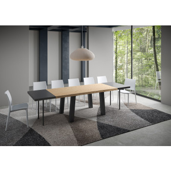 Bridge Table = Svalen Barked Massivholz - Ausziehtisch 90x180/280 cm Svalen Barked Oak Anthrazit Beine