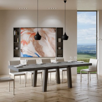 Bridge Table - Ausziehbarer Tisch 90x160/264 cm Bridge Weiße Esche Anthrazit Rahmen