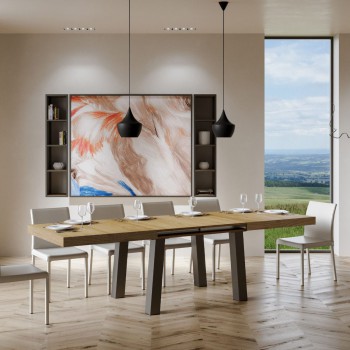 Bridge Table - Ausziehbarer Tisch 90x160/264 cm Bridge Weiße Esche Anthrazit Rahmen