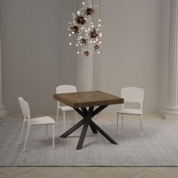 Clerk-Tisch mit anthrazitfarbenen Beinen D.90 - Ausziehbarer Tisch 90x90/194 cm Clerk-Platte Weißesche - anthrazitfarbene Beine