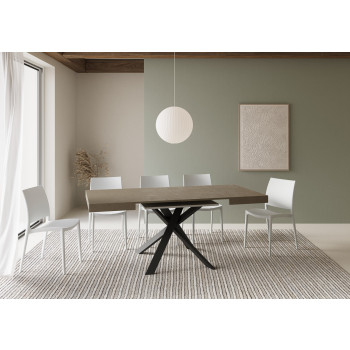 Clerk-Tisch mit anthrazitfarbenen Beinen D.90 - Ausziehbarer Tisch 90x90/194 cm Clerk-Platte Weißesche - anthrazitfarbene Beine