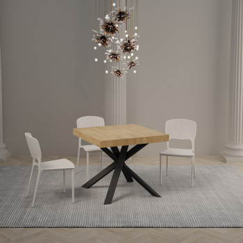 Clerk-Tisch mit anthrazitfarbenen Beinen D.90 - Ausziehbarer Tisch 90x90/194 cm Clerk-Platte Weißesche - anthrazitfarbene Beine