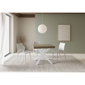 Clerk-Tisch mit weißen Beinen D.90 - Ausziehbarer Tisch 90x90/194 cm Clerk mit weißer Eschenplatte - weiße Beine