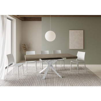 Clerk-Tisch mit weißen Beinen D.90 - Ausziehbarer Tisch 90x90/194 cm Clerk mit weißer Eschenplatte - weiße Beine