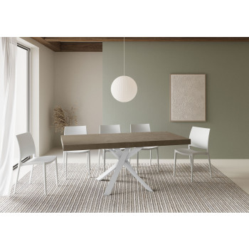 Clerk Premium Tisch mit weißen Beinen D.90 - Ausziehbarer Tisch 90x90/194 cm Clerk Premium mit weißer Eschenplatte - Weiße Beine