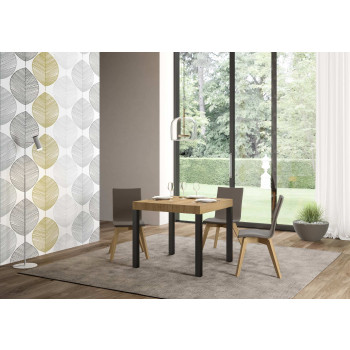 Everyday Tisch mit anthrazitfarbenen Beinen D.90 - Ausziehbarer Tisch 90x90/246 cm Everyday Weiße Esche mit anthrazitfarbenen Beinen