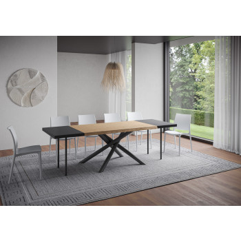 Famas Tisch = Vindral Barked Massivholz - Ausziehbarer Tisch 90x140/240 cm Vindral Barked Eiche anthrazit Beine