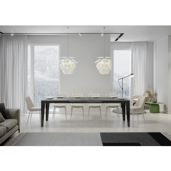 Flame Evolution Tisch mit anthrazitfarbenen Beinen und Rahmen D.90 - Ausziehbarer Tisch 160/264x90 cm Flame Evolution Weißesche mit anthrazitfarbenem Rahmen und Beinen