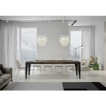 Flame Evolution Tisch mit anthrazitfarbenen Beinen und Rahmen D.90 - Ausziehbarer Tisch 160/420x90 cm Flame Evolution Weißesche mit anthrazitfarbenem Rahmen und Beinen