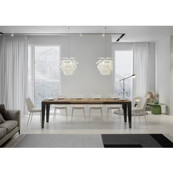 Flame Evolution Tisch mit anthrazitfarbenen Beinen und Rahmen D.90 - Ausziehbarer Tisch 180/284x90 cm Flame Evolution Weißesche mit anthrazitfarbenem Rahmen und Beinen