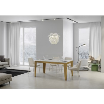 Flame Evolution Gold Tisch - Ausziehbarer Tisch 90x180/284 cm Flame Evolution Weiße Esche Goldrahmen