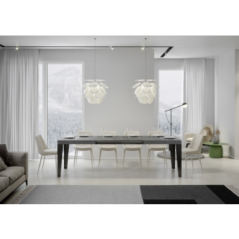 Flame Tisch mit anthrazitfarbenen Beinen D.90 - Ausziehbarer Tisch 180/440x90 cm Flame weiße Esche mit anthrazitfarbenen Beinen
