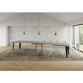 Flame Tisch mit anthrazitfarbenen Beinen D.90 - Ausziehbarer Tisch 180/440x90 cm Flame weiße Esche mit anthrazitfarbenen Beinen