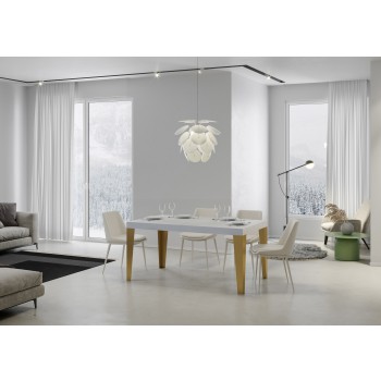 Flame Gold Tisch - Ausziehtisch 90x160/264 cm Flame Weiß Esche Goldrahmen