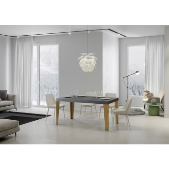 Flame Gold Tisch - Ausziehtisch 90x160/420 cm Flame Weiß Esche Goldrahmen