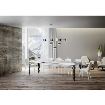 Karamay Tisch mit anthrazitfarbenen Beinen D.90 - Karamay ausziehbarer Tisch 120/380x90 cm aus weißer Esche mit anthrazitfarbenen Beinen