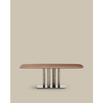 Melvar-Tisch, Walnussfurnier und Beine mit gebürstetem Edelstahlfuß, 220 x 110 cm