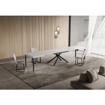 Niket Tisch mit anthrazitfarbenen Beinen D.90 - Niket Ausziehtisch 90x130/390 cm aus weißer Esche mit anthrazitfarbenen Beinen