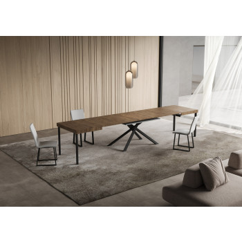 Niket Tisch mit anthrazitfarbenen Beinen D.90 - Niket ausziehbarer Tisch 90x130/390 cm aus weißer Esche mit anthrazitfarbenen Beinen