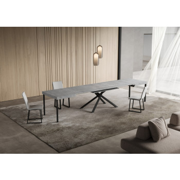 Niket Tisch mit anthrazitfarbenen Beinen D.90 - Niket ausziehbarer Tisch 90x140/400 cm aus weißer Esche mit anthrazitfarbenen Beinen