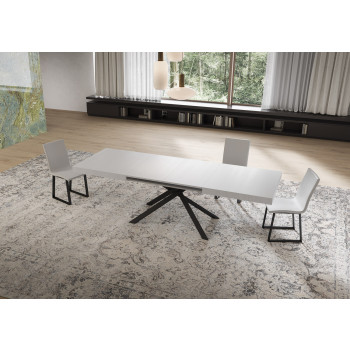 Niket Tisch mit anthrazitfarbenen Beinen D.90 - Niket ausziehbarer Tisch 90x160/420 cm aus weißer Esche mit anthrazitfarbenen Beinen