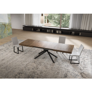 Niket Tisch mit anthrazitfarbenen Beinen D.90 - Niket ausziehbarer Tisch 90x160/420 cm aus weißer Esche mit anthrazitfarbenen Beinen