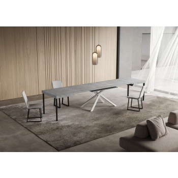 Niket Tisch mit weißen Beinen D.90 - Ausziehbarer Tisch 90x130/390 cm Niket Weiße Esche mit weißen Beinen