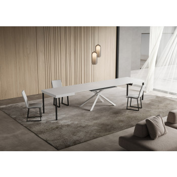 Niket Tisch mit weißen Beinen D.90 - Ausziehbarer Tisch 90x140/400 cm Niket Weiße Esche mit weißen Beinen