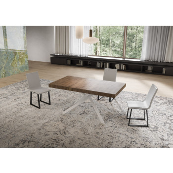 Niket Tisch mit weißen Beinen D.90 - Ausziehbarer Tisch 90x160/264 cm Niket Weißesche mit weißen Beinen