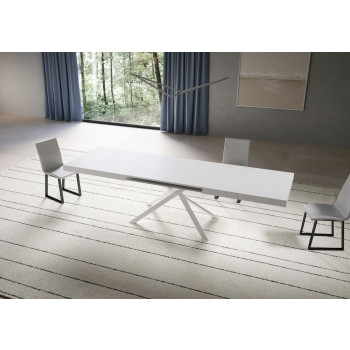 Niket Tisch mit weißen Beinen D.90 - Ausziehbarer Tisch 90x200/304 cm Niket Weiße Esche mit weißen Beinen
