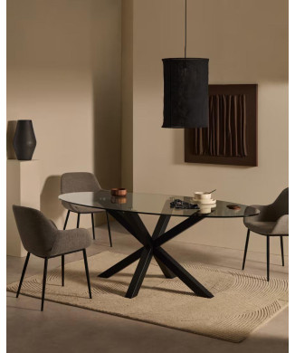 Argo ovaler Glastisch mit Stahlbeinen und schwarzem Finish, Ø 200 x 100 cm